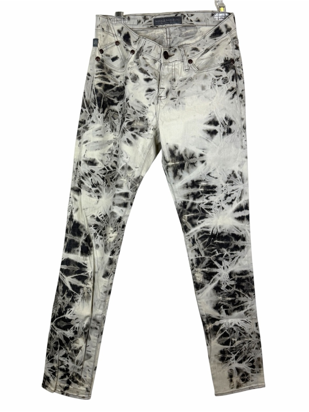 Rock & Republic Women's Jeans Size 8 White Black Tie Dye Berlin Straight Stretch